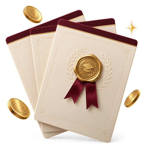 Cream scholarship folders with a gold graduation seal and burgundy ribbon